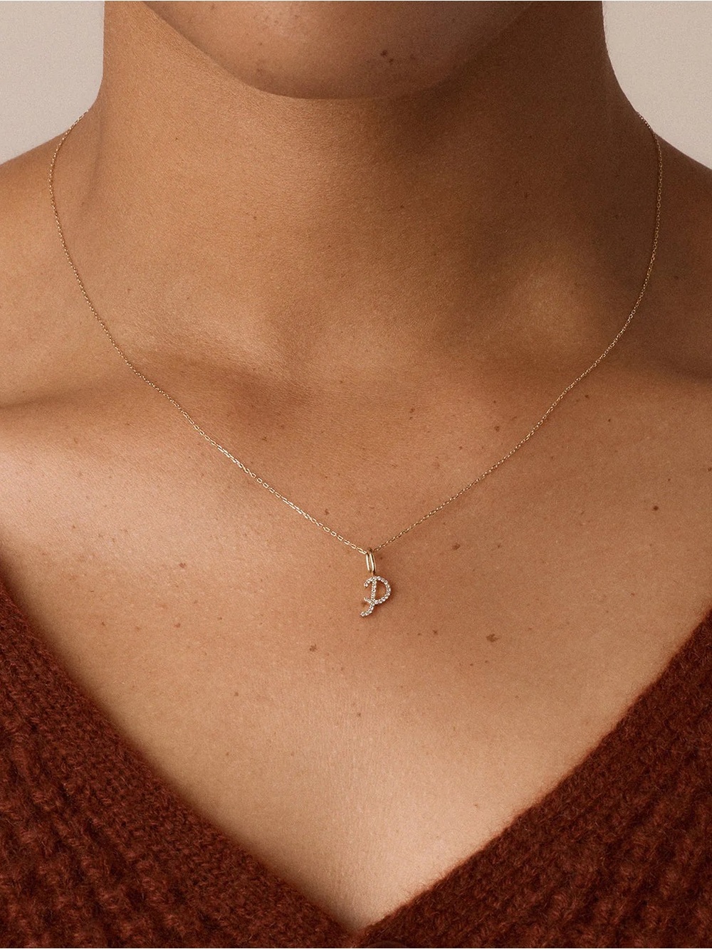 Gorjana Gold P Initial Necklace with Pavé Accent